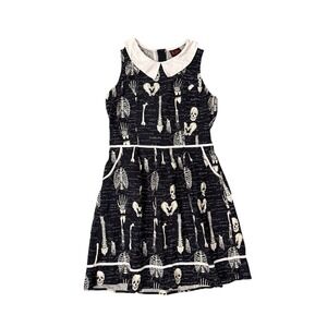 Folter Skeleton Anatomy Dress Women XL Black White Peter Pan Collar Goth Pockets